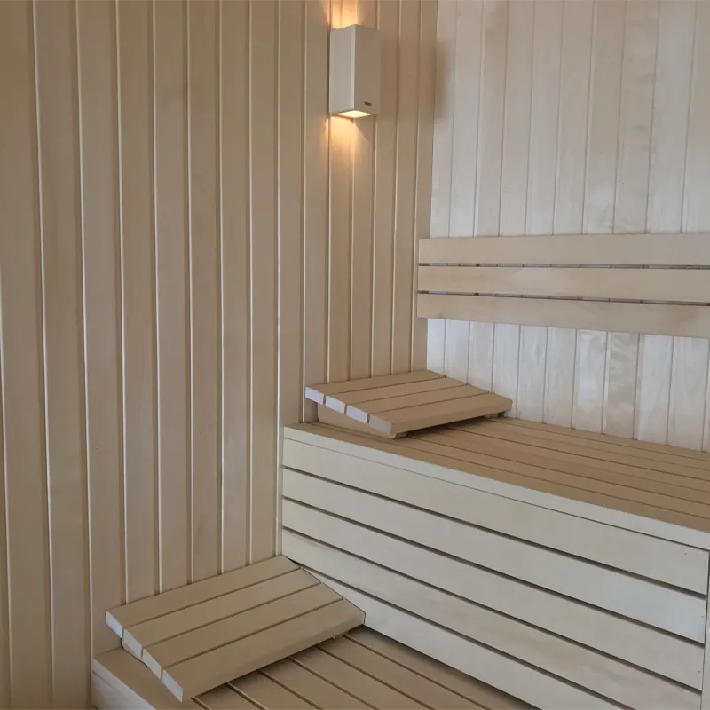 Sauna oturma detayı ve aydınlatma